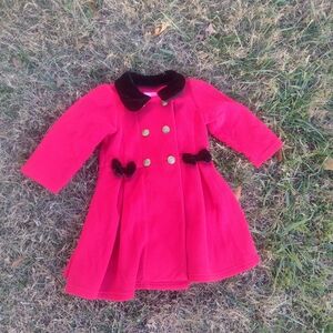 Source Unknown Kids Red Pea Coat with Black Collar
